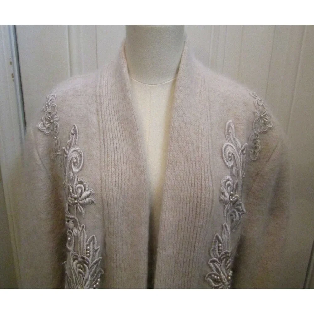Vintage Gizel Angora Pearl Embroidered Cardigan L XL Cottagecore Luxe Korea